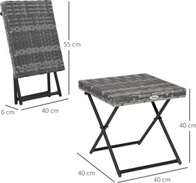Mesa de Jardim em Vime Sintético Mesa Dobrável com Pés Cruzados e Estrutura de Aço para Pátio Varanda 40x40x40 cm Cinza
