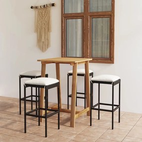 vidaXL 5 pcs conjunto de bar para jardim com almofadões preto