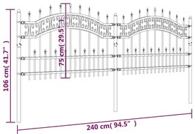 Cerca jardim c/ topo em lanças 115 cm aço revestido a pó preto