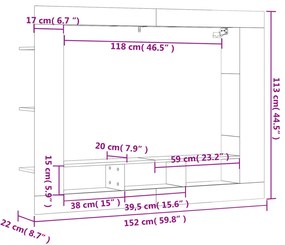 Móvel de TV 152x22x113cm derivados de madeira carvalho castanho