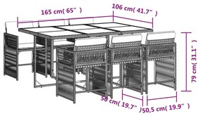 7 pcs conjunto de jantar p/ jardim com almofadões vime PE bege