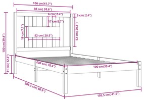 Estrutura de cama 100x200 cm pinho maciço preto