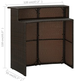 Mesa de bar para jardim 120x55x110 cm vime PE castanho