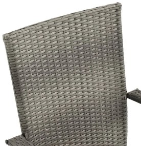 3 pcs conjunto de jantar para jardim vime PE cinzento