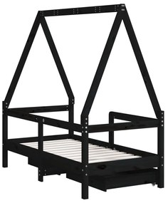 Estrutura cama infantil c/ gavetas 70x140 cm pinho maciço preto