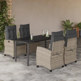 vidaXL 5 pcs conjunto de jantar p/ jardim c/ almofadões cinzento claro