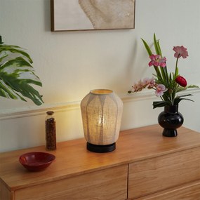 Candeeiro de Mesa Japandi Preto com Abajur de Linho Bege 21,5cm - Nami