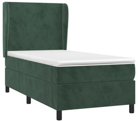 Cama com molas/colchão 90x190 cm veludo verde-escuro