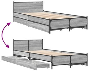 Estrutura de cama c/ gavetas derivados madeira cinza sonoma