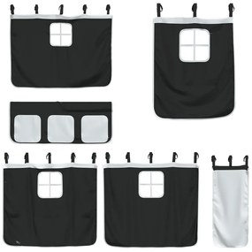 Cama alta criança c/ cortina 80x200cm pinho maciço branco/preto