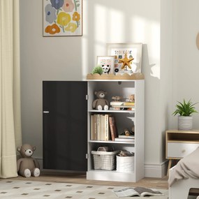 Móvel de arrumação infantil 48 L x 30 P x 100 A cm, arrumação para brinquedos com porta em quadro negro, 3 compartimentos e prateleira superior, branc
