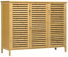 HOMCOM Sapateira Entrada 3 Portas Persiana Prateleiras Ajustáveis 16 Pares Sapatos 100x35x80 cm Natural