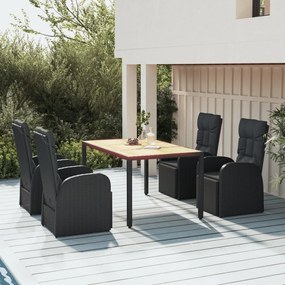 vidaXL 5 pcs conjunto de jantar p/ jardim vime PE/acácia maciça preto