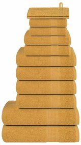 vidaXL 12pcs Conjunto toalhas banho 360 gsm 100% algodão dourado