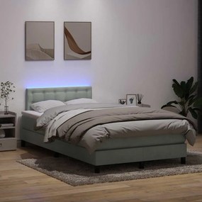vidaXL Cama box spring c/ colchão e LED 120x220 cm veludo cinzento-claro