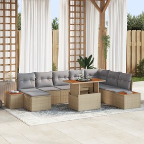 Conjunto de Jantar Jardim de 9 Peças com Almofadas Bege em Rattan Sint