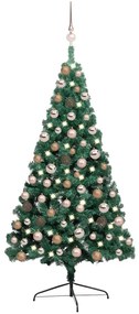 vidaXL Meia árvore Natal artificial pré-iluminada c/ bolas verde