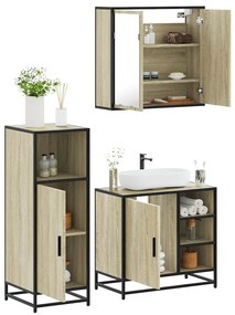 vidaXL 3 pcs conj. móveis casa banho derivados madeira carvalho sonoma