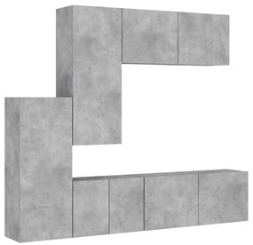 5 pcs móveis de parede p/ TV derivados de madeira cinza cimento