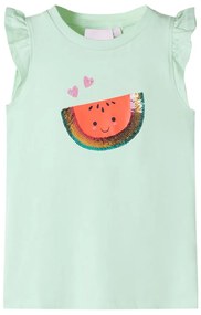 T-shirt para criança manga com folhos verde-suave 128