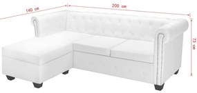 Sofá Chesterfield em forma de L couro artificial branco