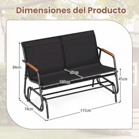 Banco baloiço de jardim para 2 pessoas 115 x 74 x 84 cm, curvo, em teca respirável e metal, com capacidade para 300 kg, para exterior, varanda ou pisc