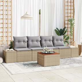vidaXL Conjunto de Sofás de Jardim com Almofadas 5 Peças Bege Rattan Acácia