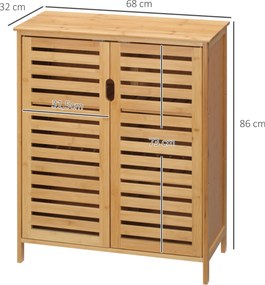 Móvel de casa de banho em bambu, armário de casa de banho com pés e porta dupla com ripas, 68 x 32 x 86 cm, natural FR