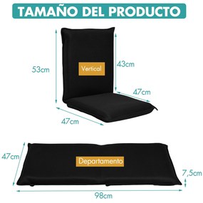 Poltrona reclinável com apoio para as costas almofadado e ajustável Ideal para ler meditar 98 x 47 x 7,5 cm Preto