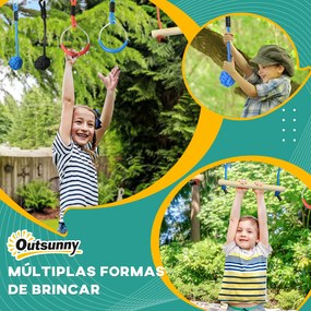 Circuito de Obstáculos Ninja para Crianças com Corda de 10 m Barras de Madeira Anéis de Ginástica Protetor de Árvore