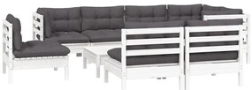 9 pcs conj. lounge de jardim c/ almofadões pinho maciço branco
