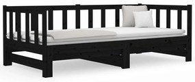 Sofá-cama de puxar 2x(80x200) cm pinho maciço preto