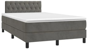 Cama box spring c/ colchão/LED 120x200cm veludo cinzento-escuro