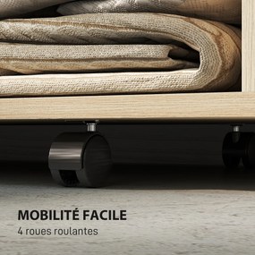 Armário guarda-roupa móvel com 4 rodas, varão para roupa e prateleiras, 80x40x128 cm, efeito de madeira natural