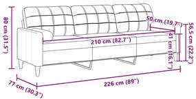 Sofá 3 lugares c/ almofadas decorativas 210 cm veludo castanho