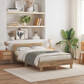 vidaXL Estrutura da Cama com led Carvalho Artesanal 120 x 190 cm