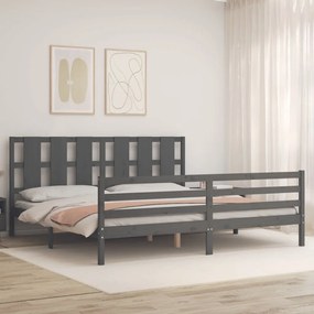 Estrutura de cama com cabeceira 200x200 cm madeira maciça cinza