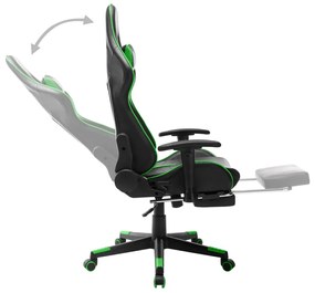 Cadeira de gaming c/ apoio de pés couro artificial preto/verde