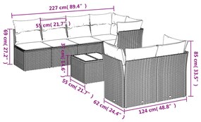 8 pcs conjunto de sofás p/ jardim com almofadões vime PE bege