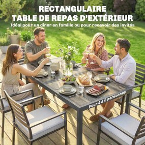 Mesa de jardim para 4 a 6 pessoas, 140 x 80 x 72 cm mesa de jantar de exterior com tampo com efeito de madeira,cinzento escuro