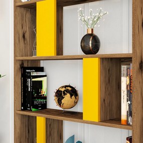 Estante Lima – Nogueira e Amarelo – 90x180x20 cm