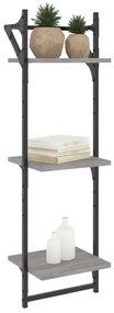 Estante 3 prateleiras c/ barras 2pcs 30x25x100 cm cinza sonoma