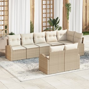vidaXL Conjunto de Sofá 8 Peças com Almofadas Bege de Rattan Poliéster