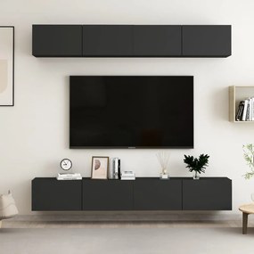 Móveis de TV 4 pcs 100x30x30 cm derivados de madeira preto