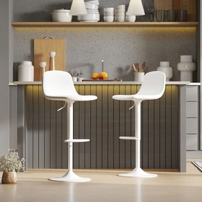 Conjunto 2 Bancos de Bar Reguláveis em Altura 84-104 cm com Encosto e Apoio para os Pés Estofadas em PU Giratórias em 360° Branco
