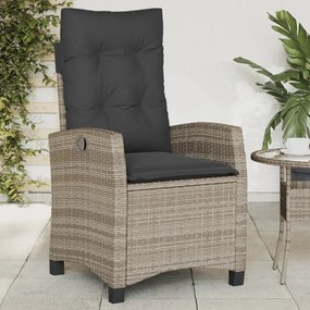 vidaXL Cadeira de jardim reclinável com almofadões vime PE cinzento