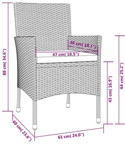 9 pcs conjunto jantar p/ jardim c/ almofadões vime PE castanho