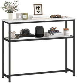 HOMCOM Mesa Consola Moderna Consola Estreita com Superfície com Efeito Mármore Prateleira Aberta e Estrutura de Metal Consola de Sofá para Entrada Sala de Estar 100x30x81 cm Branco