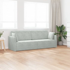 Sofá Cama de Chão 2-em-1 Cinza Claro 213x144x60 cm Veludo