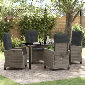 vidaXL Conjunto de Jantar de Jardim com 5 Peças e Almofadas - Rattan Poliéster Cinza